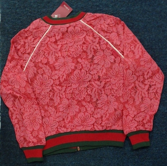 Pinkish Red Lace Jacket W/d Green & Red Stripes - Picture 3 of 3